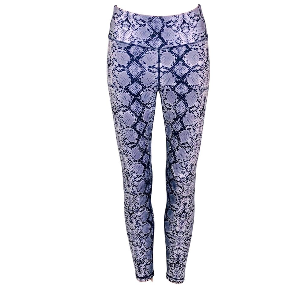 Nicole Miller Sport Purple White Snakeskin Print Athletic High Rise Leggings